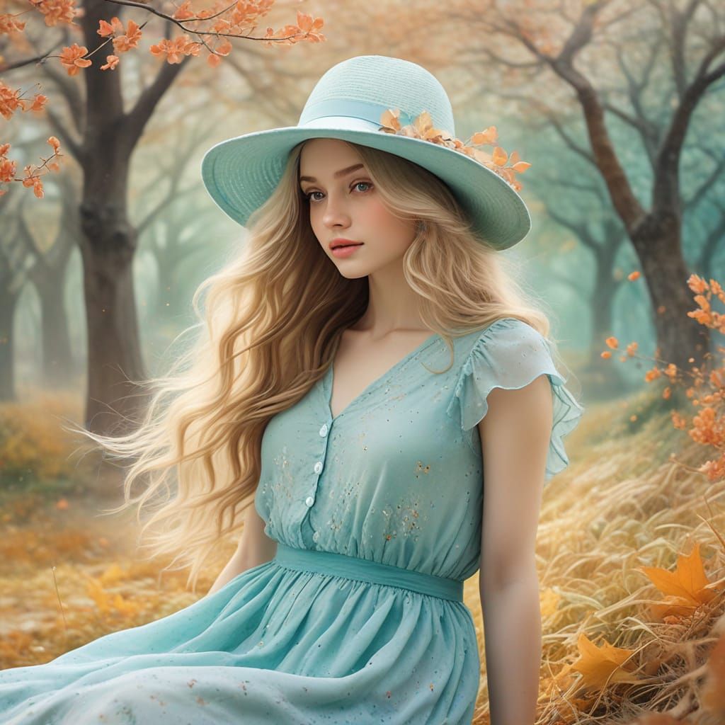 Ethereal Autumn Beauty in Whimsical Watercolor Style