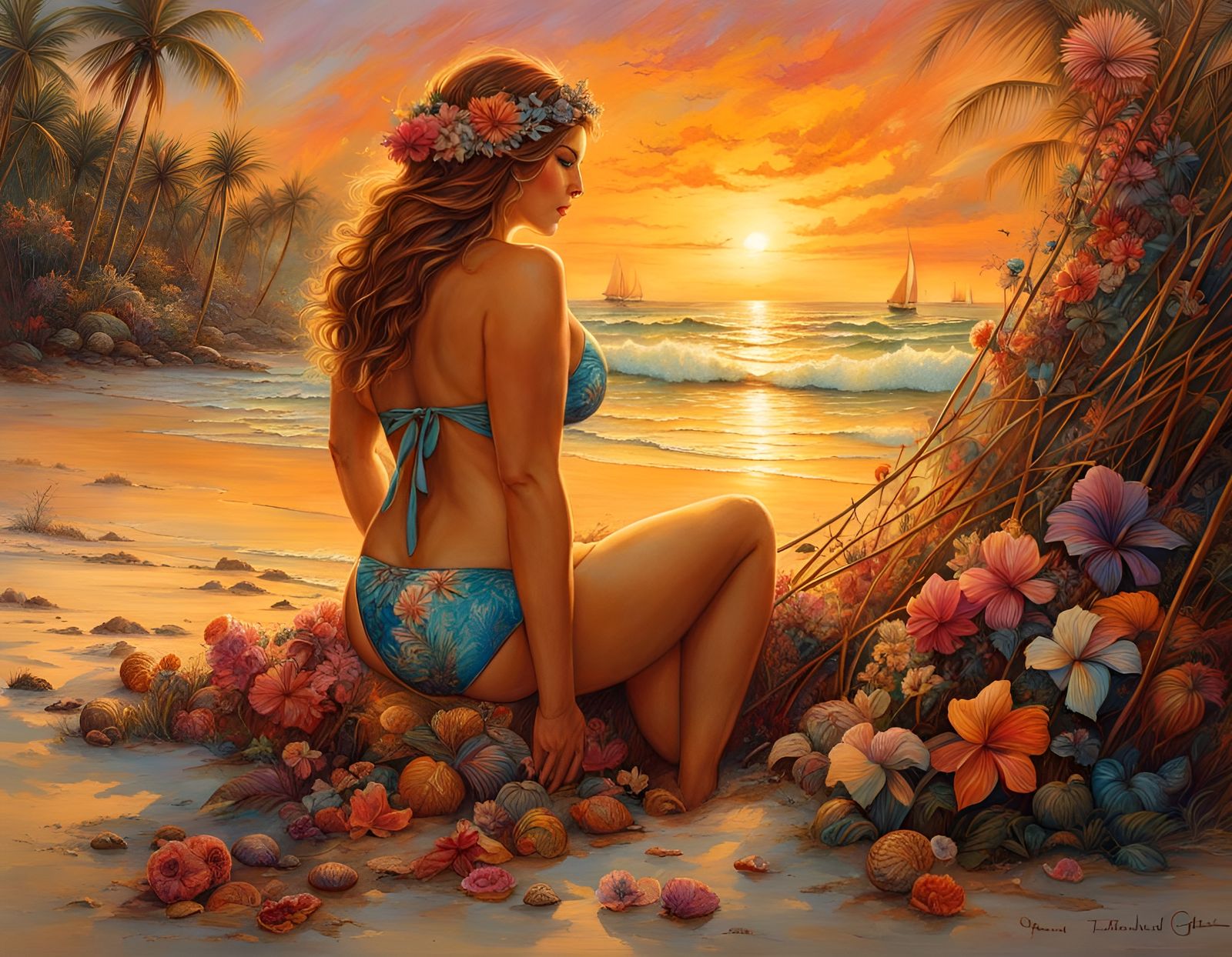 BBW in Bikini on Sunny Beach: Warm Color Art