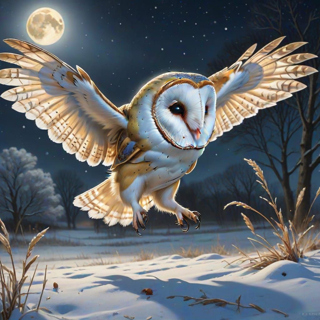 Moonlit Winter Chase in Vibrant Hyperrealism