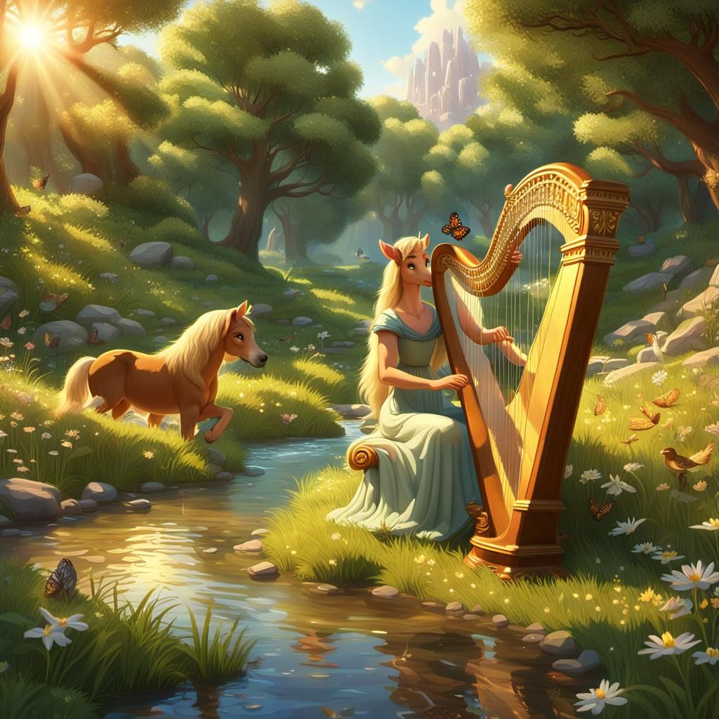 Centaurs Harp: A 3D Rendered Meadow Scene
