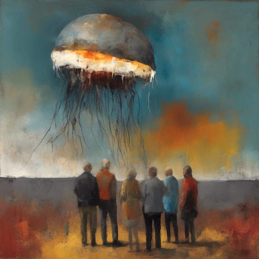 Giant Flying Jellyfish in Dark Punk Style