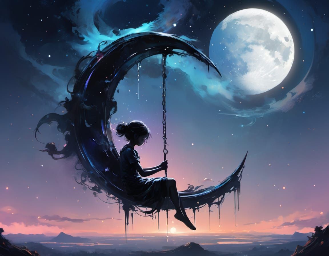 Moonlit Masterpiece: Crescent Moon Silhouette in Vibrant Col...