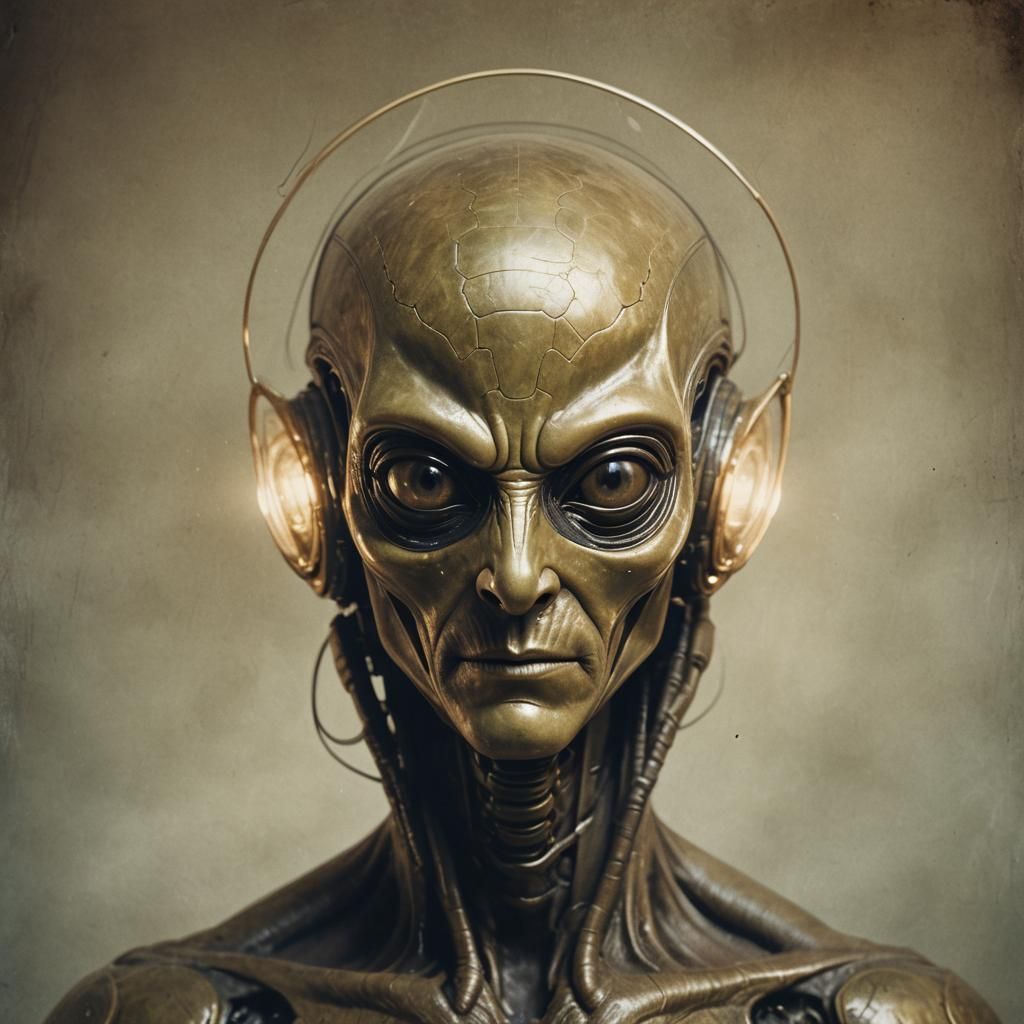 Alien Mask in Retro Style with Golden Ratio