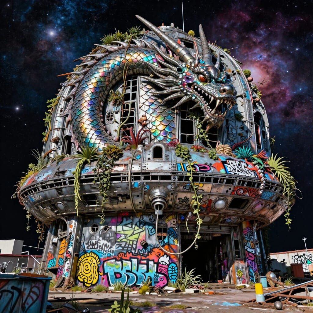 Dragon Scale Spaceship in Deep Space Graffiti Art Style