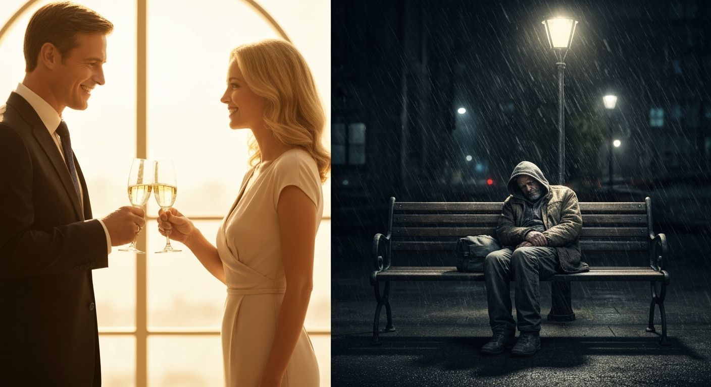 Wealth and Poverty: A Photorealistic Split Scene