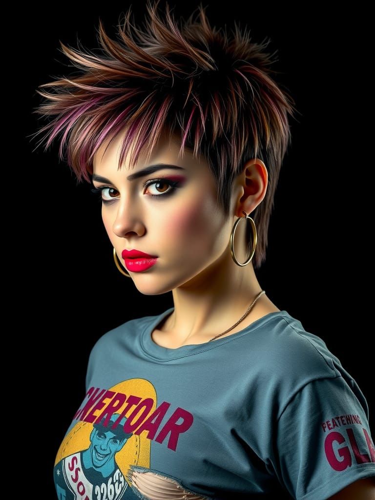 Rebellious 80s Punk Goddess in Vibrant, Hyperrealistic Style