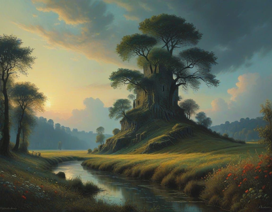 Impressionist Landscape with Dark Fantasy Elements