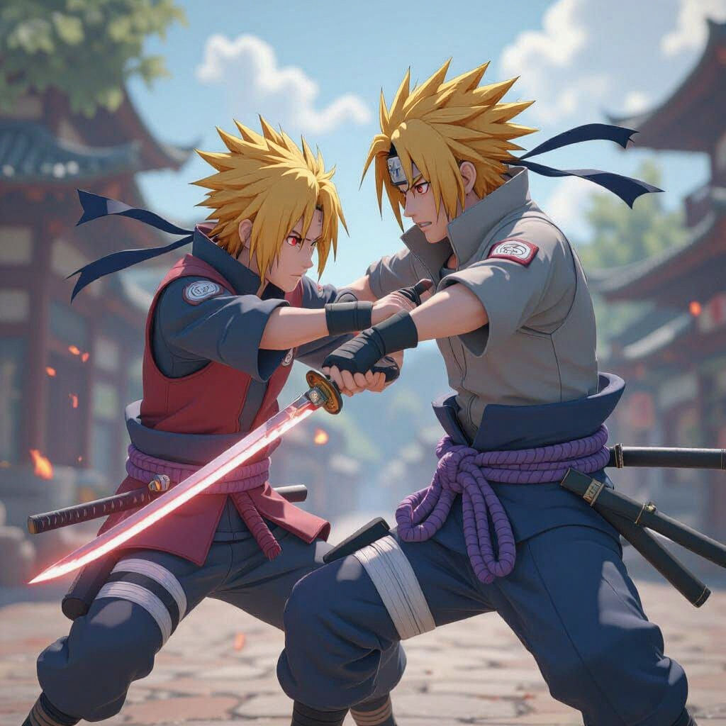 Intense Anime Battle in 3D Style