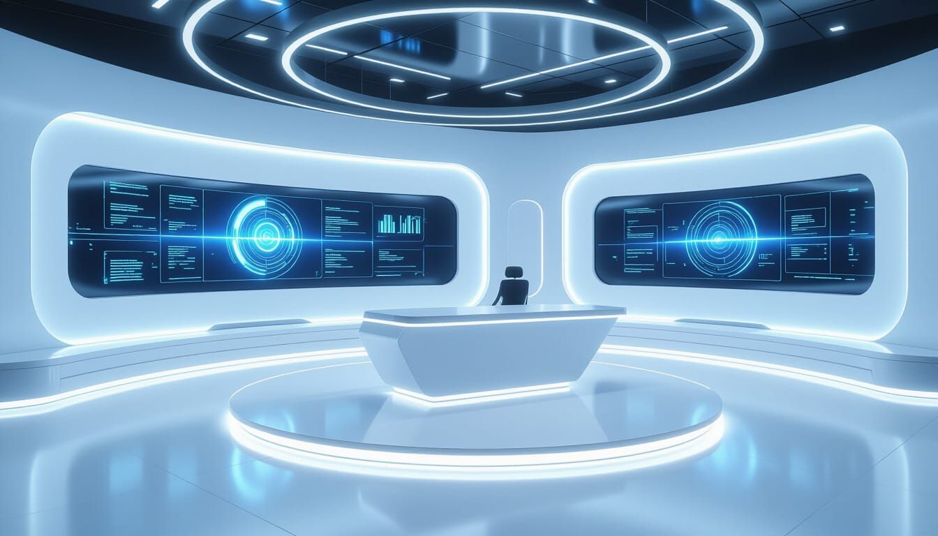 Futuristic Minimalist Game Show Studio in 3D Anime Style
