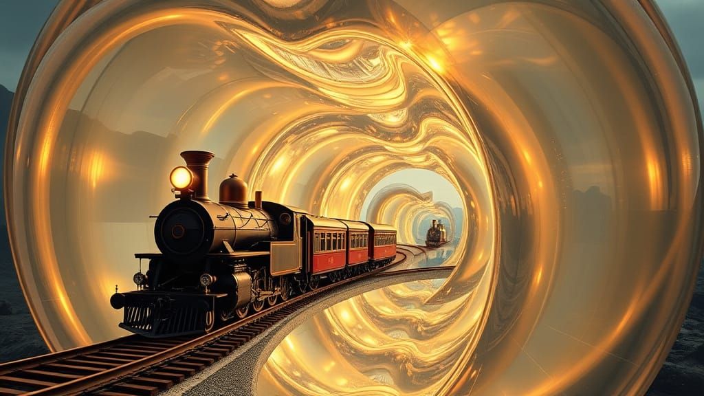 Vintage Steam Train Chugs Through Glass Apple in Dreamlike S...