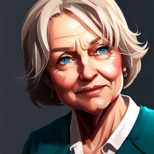 Anime Betty White Portrait in Liquid Ink Style