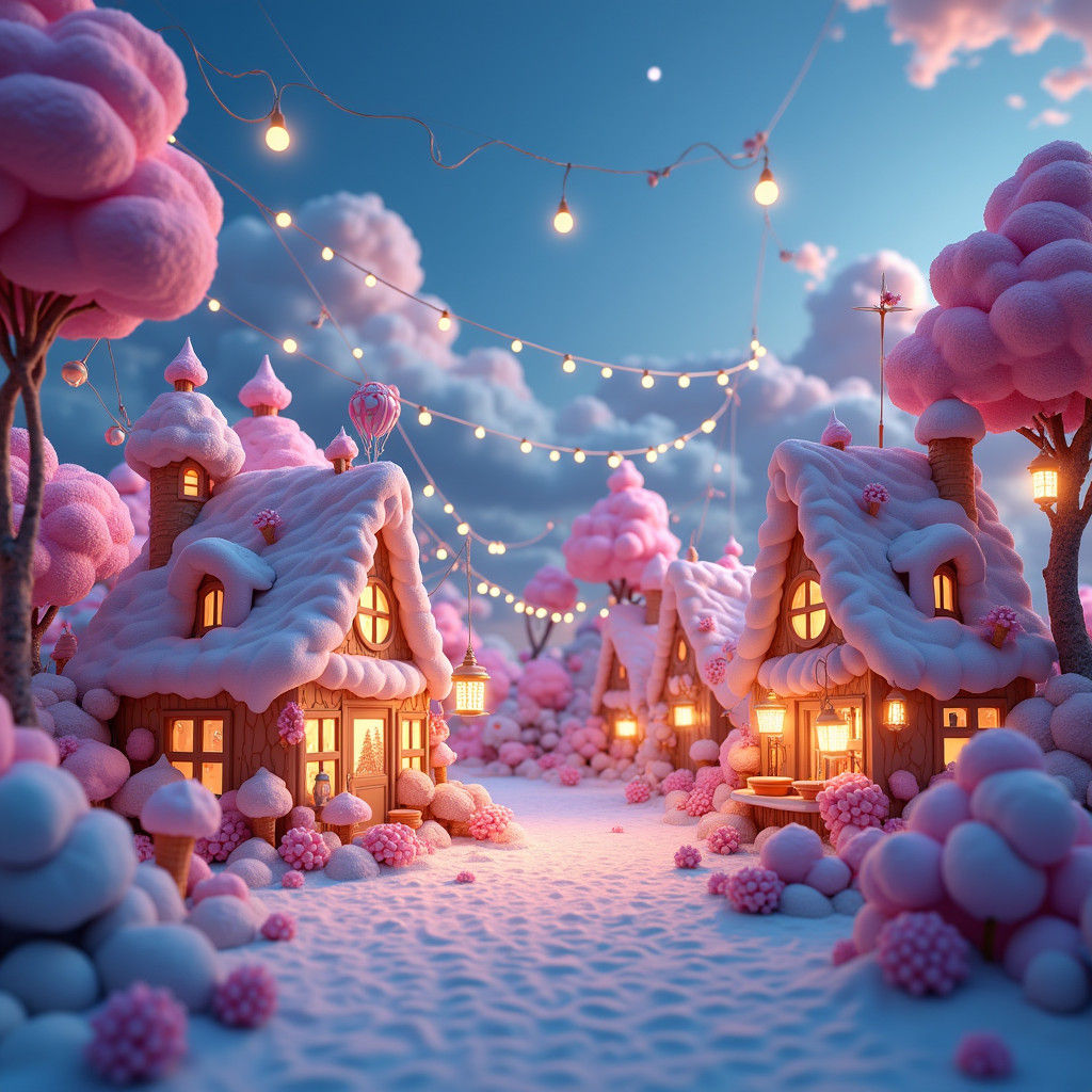 Enchanted Ice Cream Village at Dusk