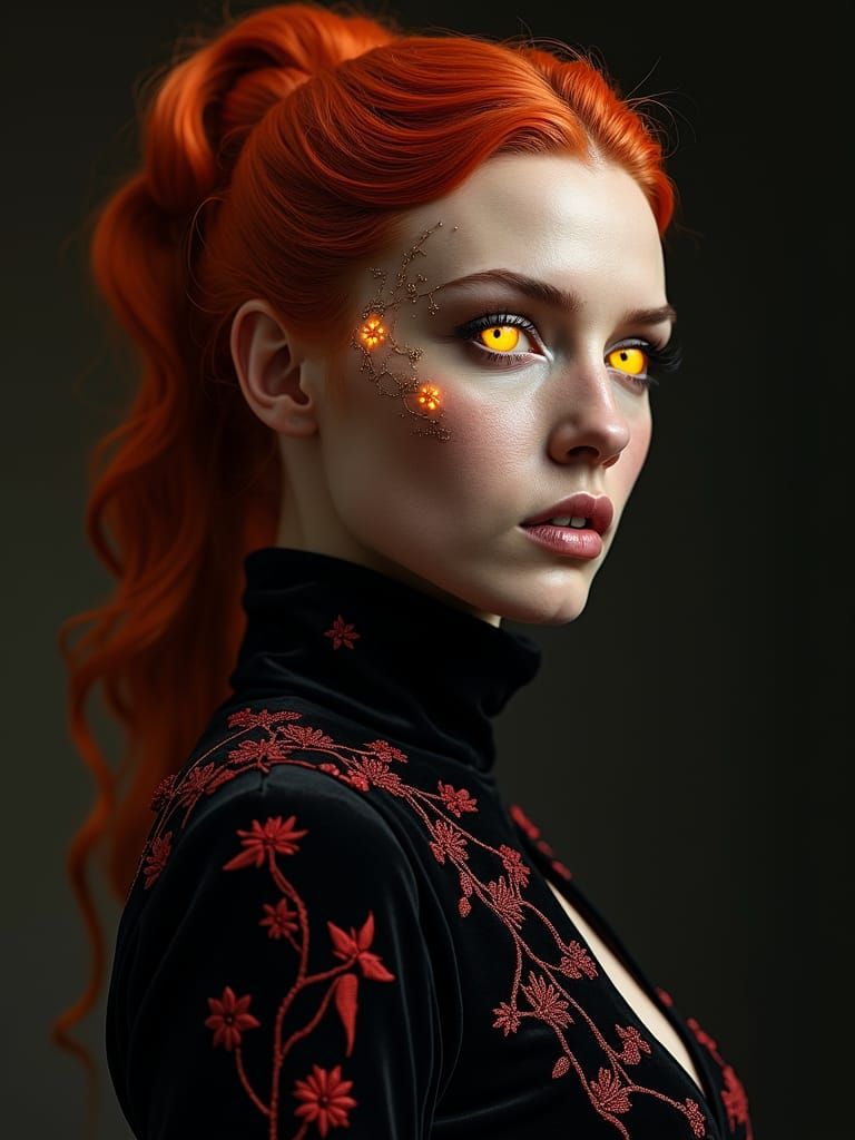Regal Redhead with Piercing Eyes in Neogothic Style