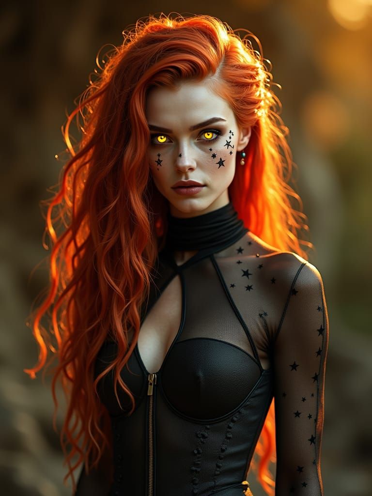Ethereal Woman with Red Hair and Star Scars