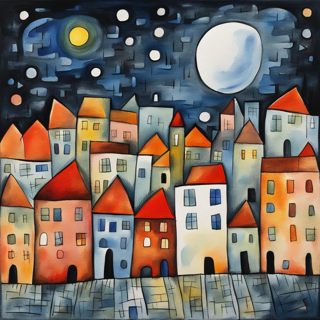 Night Townscape in Style of Abstract Expressionism