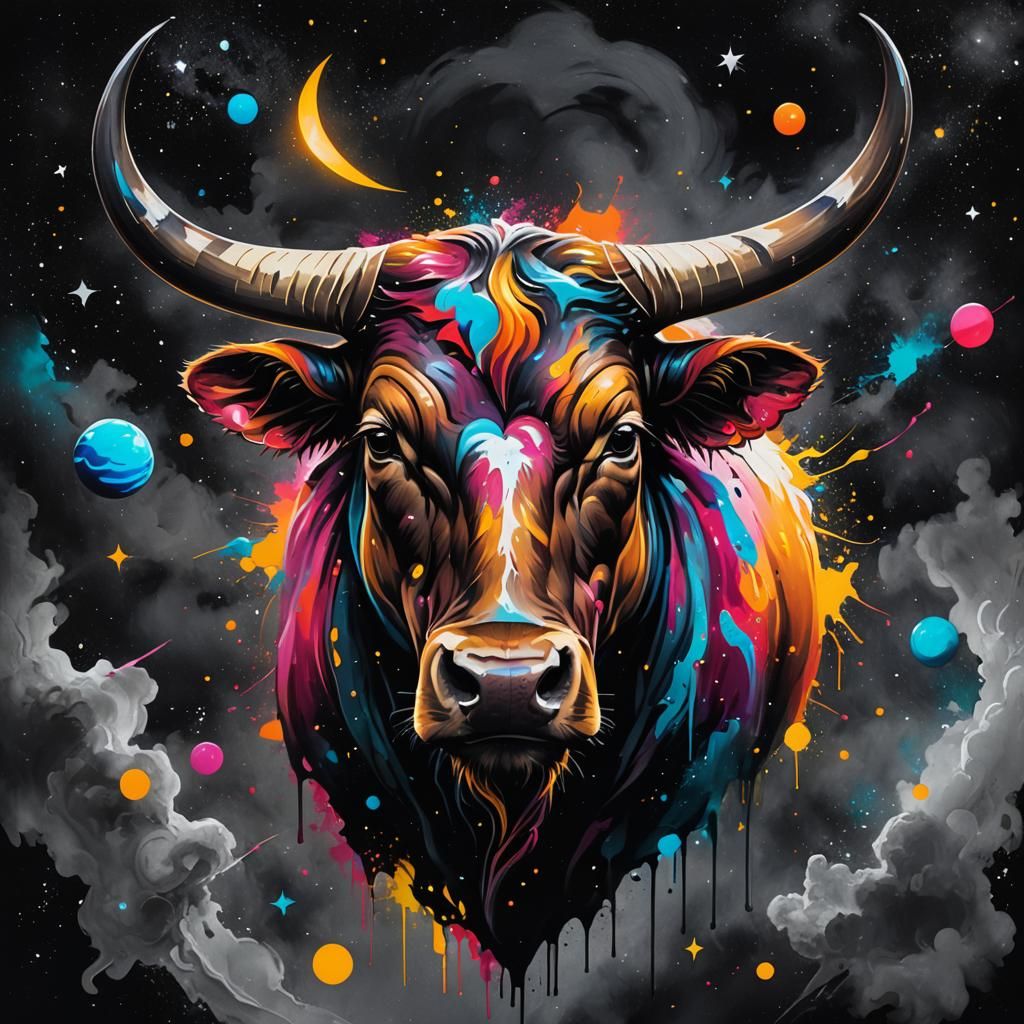 Taurus Zodiac Bull in Graffiti Street Art