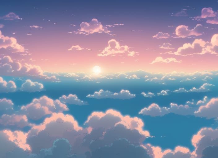 Pink Sunrise Clouds in Anime Style