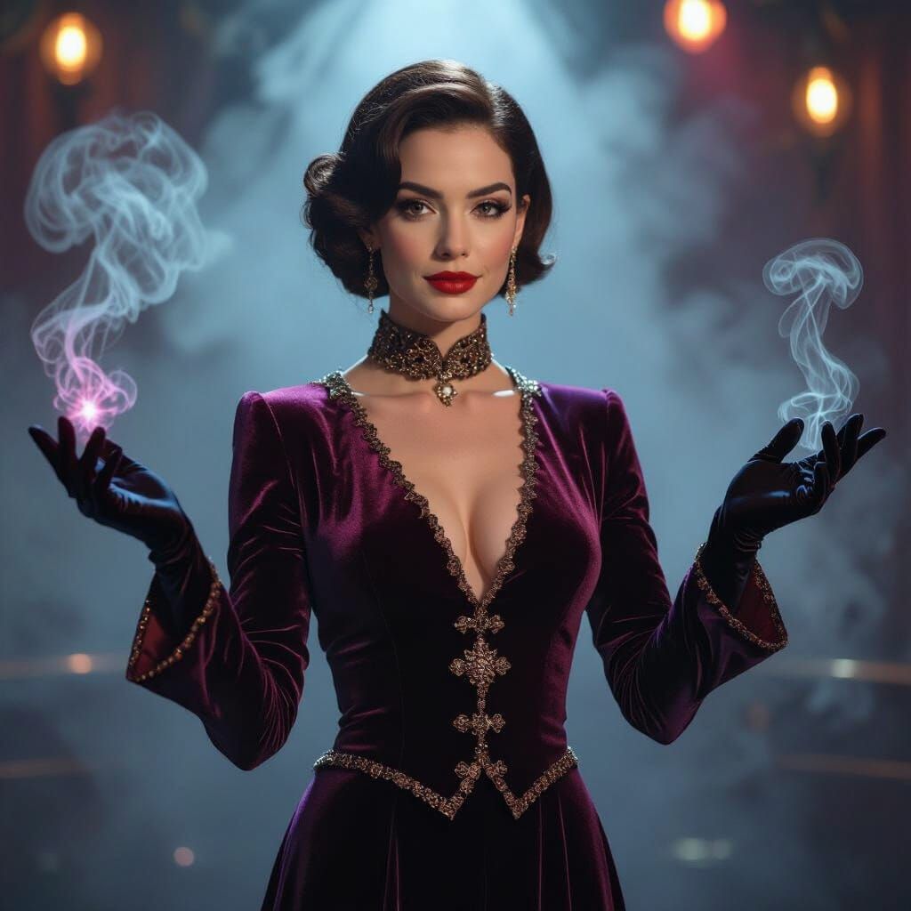 Magician's Assistant in Velvet Costume, Digital Art