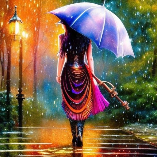 Steampunk Creature Dancing in Rainy Watercolors