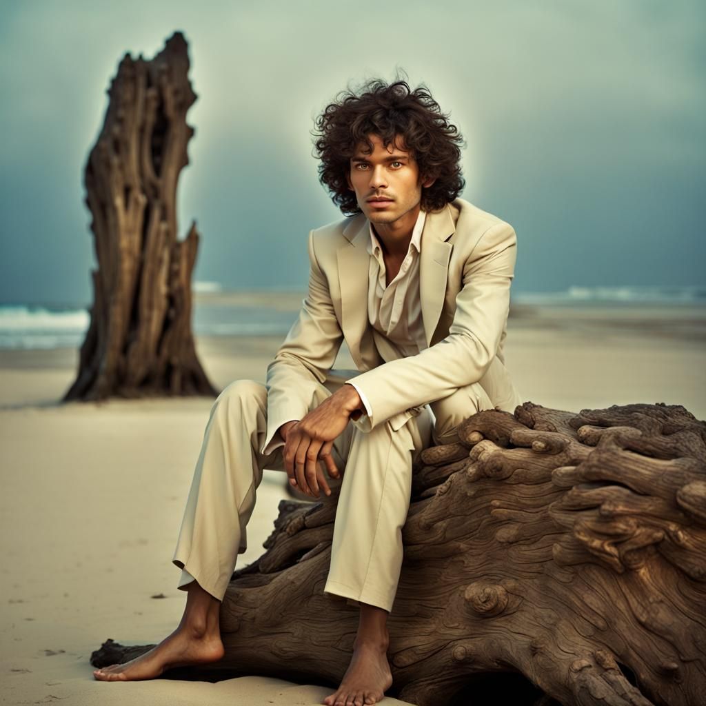 Futuristic Man Overlooking Ocean at Dawn