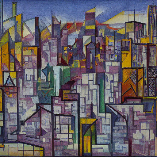 Post-Apocalyptic Cityscape in Vibrant Cubist Style