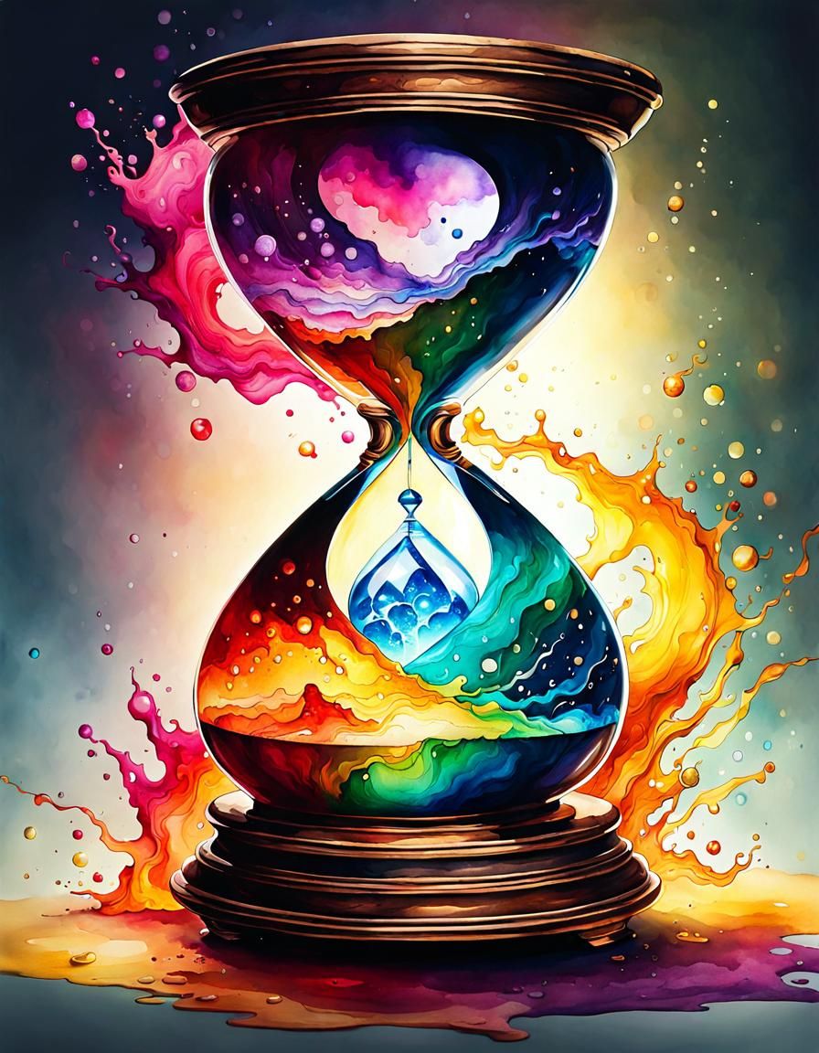 Fantasy Hourglass in Watercolor Splash Art