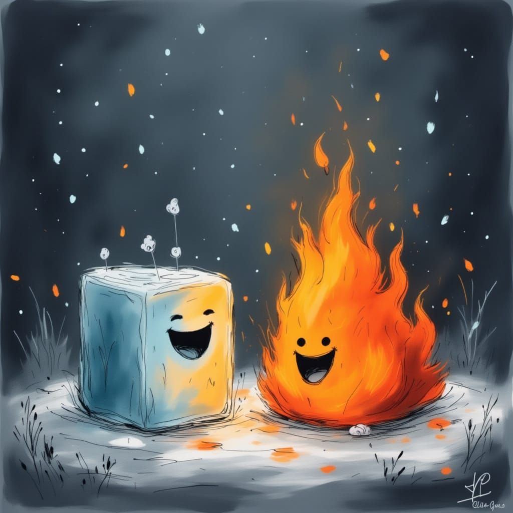 Ice Cube and Fire Flame with Googly Eyes