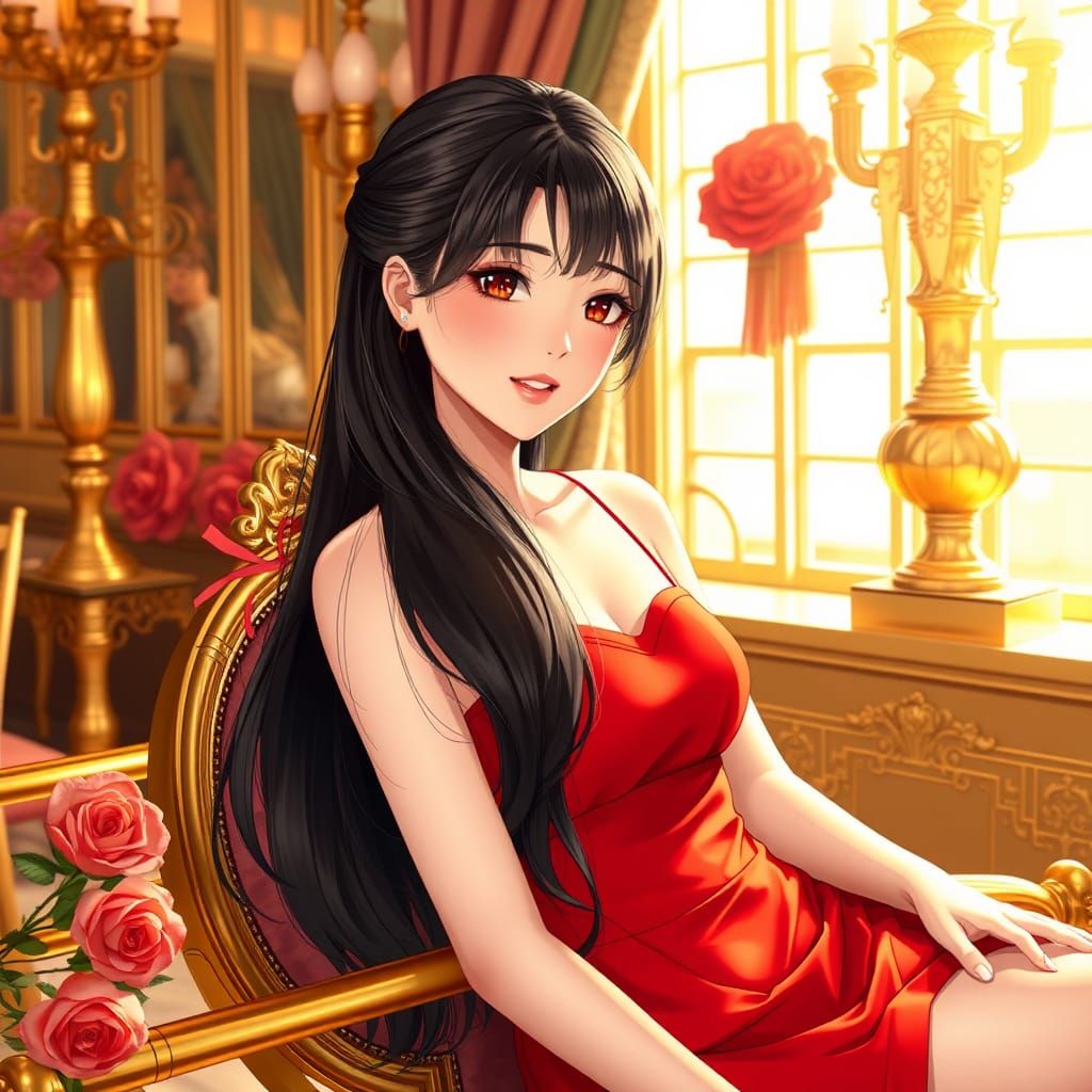 Luxurious Japanese Girl on Gold Bars