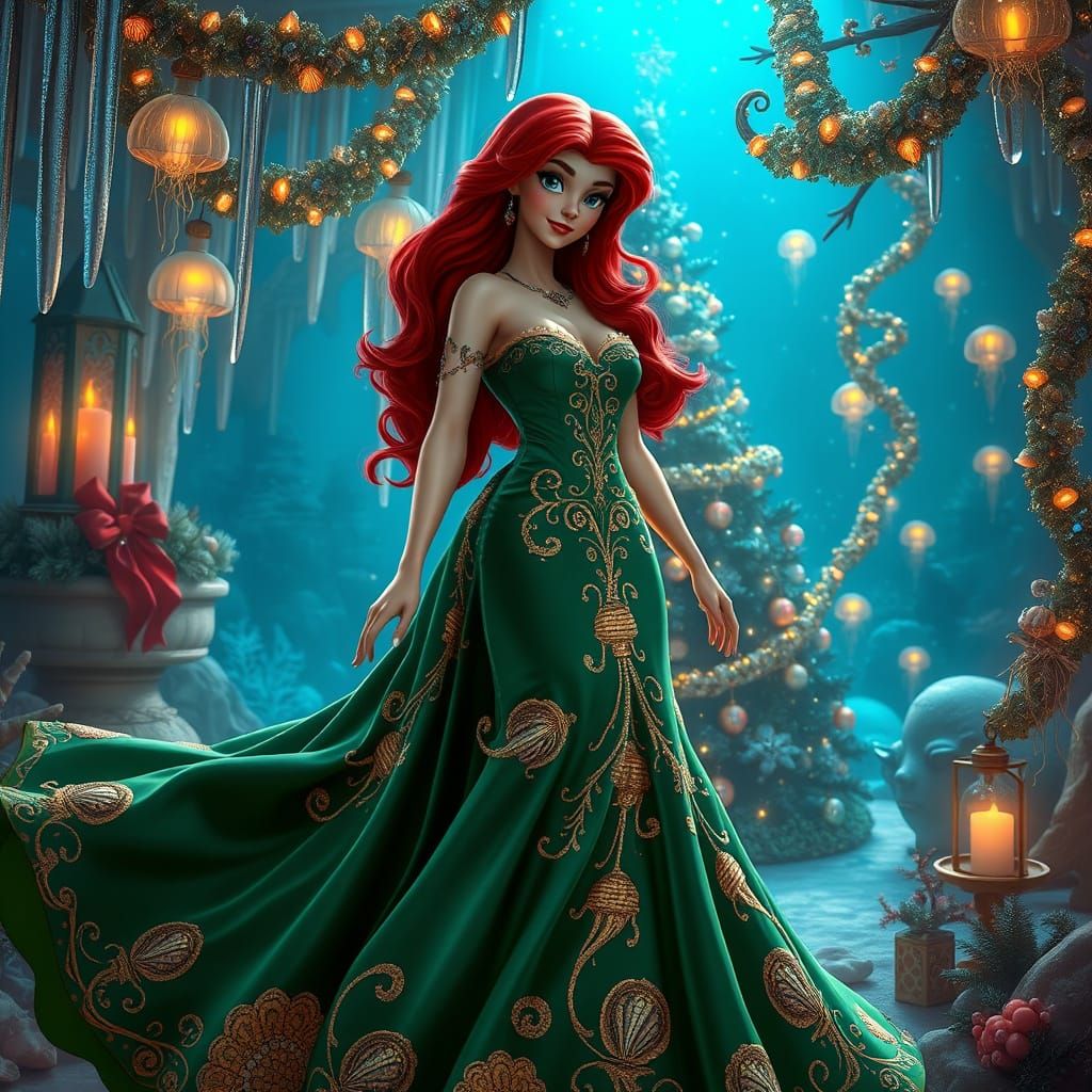 Whimsical Christmas Underwater Kingdom in Emerald Velvet