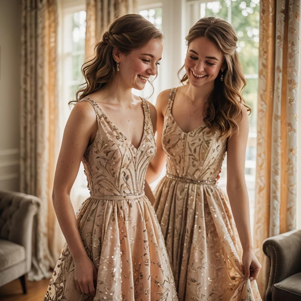 Matching Homecoming Dresses in Sunlight, Portraiture