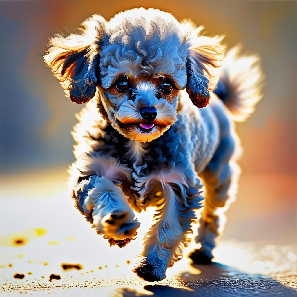 Impressionist Poodle Portrait in Golden Light