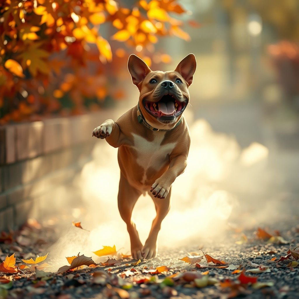 American Bully in Autumn Leaves, 35mm Photography