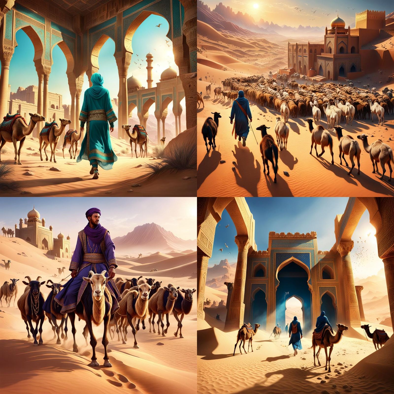 Muslim Youth Herding Goats: Detailed Matte Painting