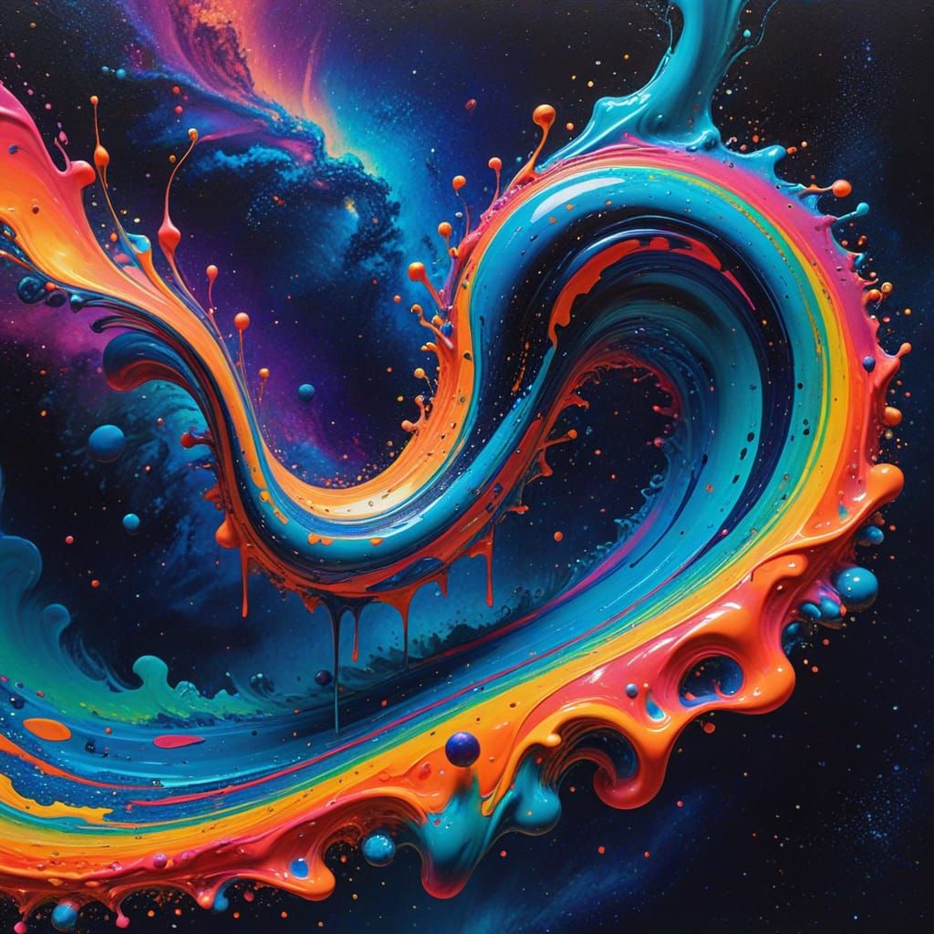 Psychedelic Neon Colors Swirling in Space, Surreal Oil Paint...