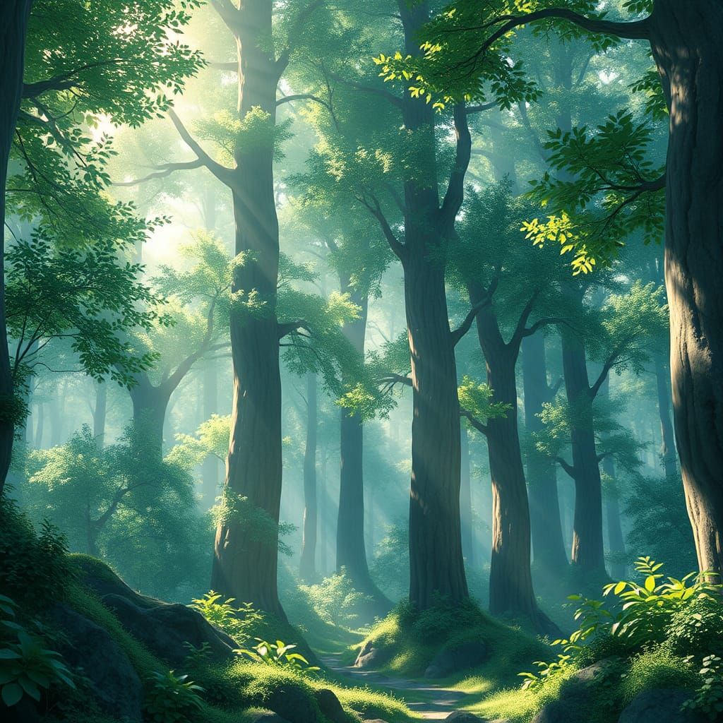 Lush Anime Forest Scene in 3D