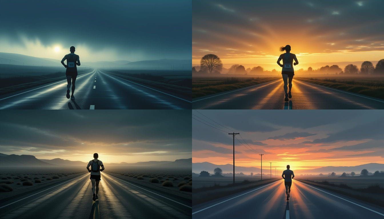 Lone Runner on Empty Road at Sunrise