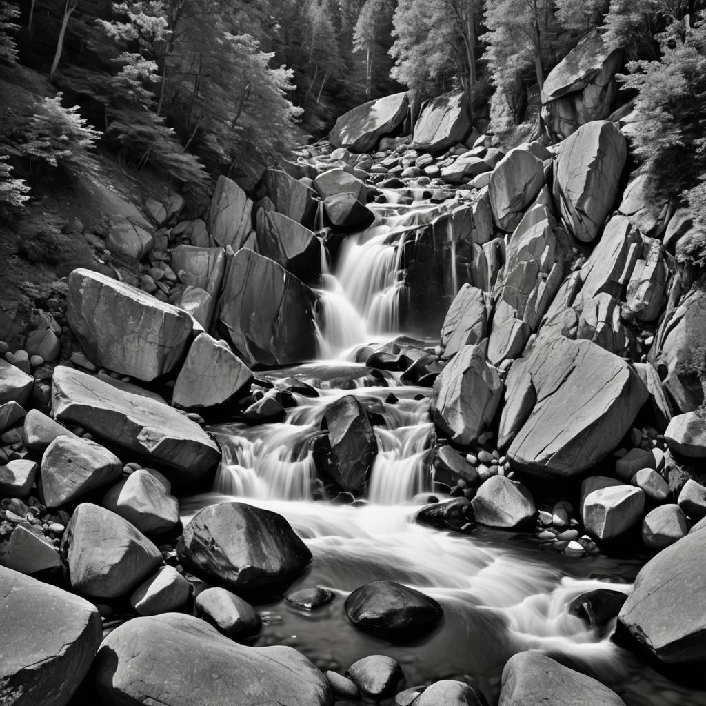 Dramatic Black and White Waterfall Photo