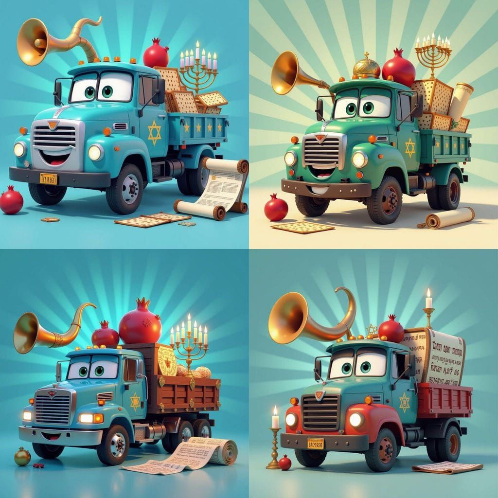 Smiling Truck Filled with Jewish Holiday Symbols