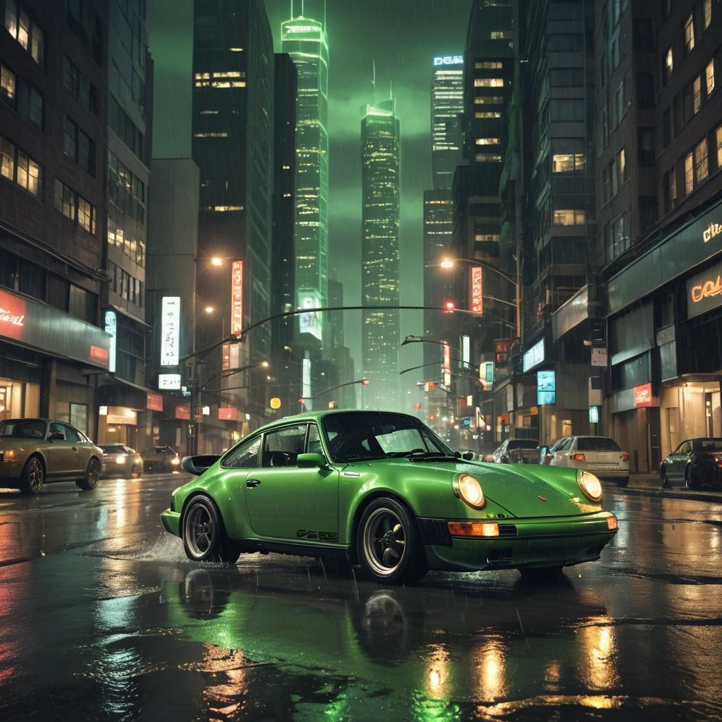 Porsche 911 Drifting on Wet City Street
