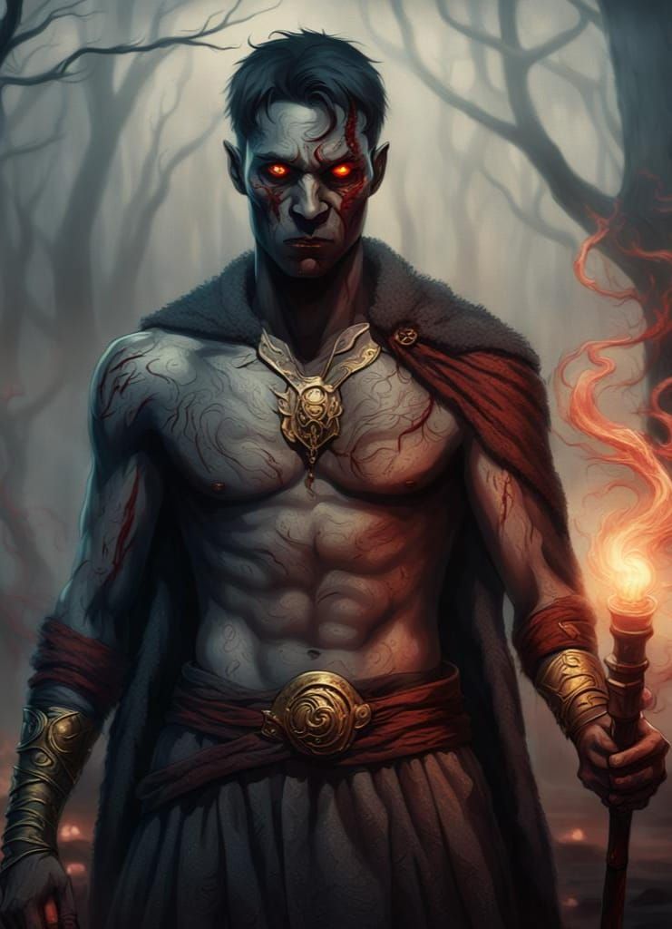 Gray-Skinned Man with Red Veins in Medieval Garb