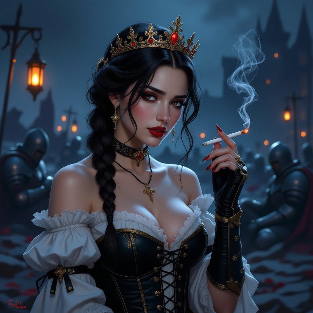 A Woman in Mourning, Surrounded by Fallen Knights