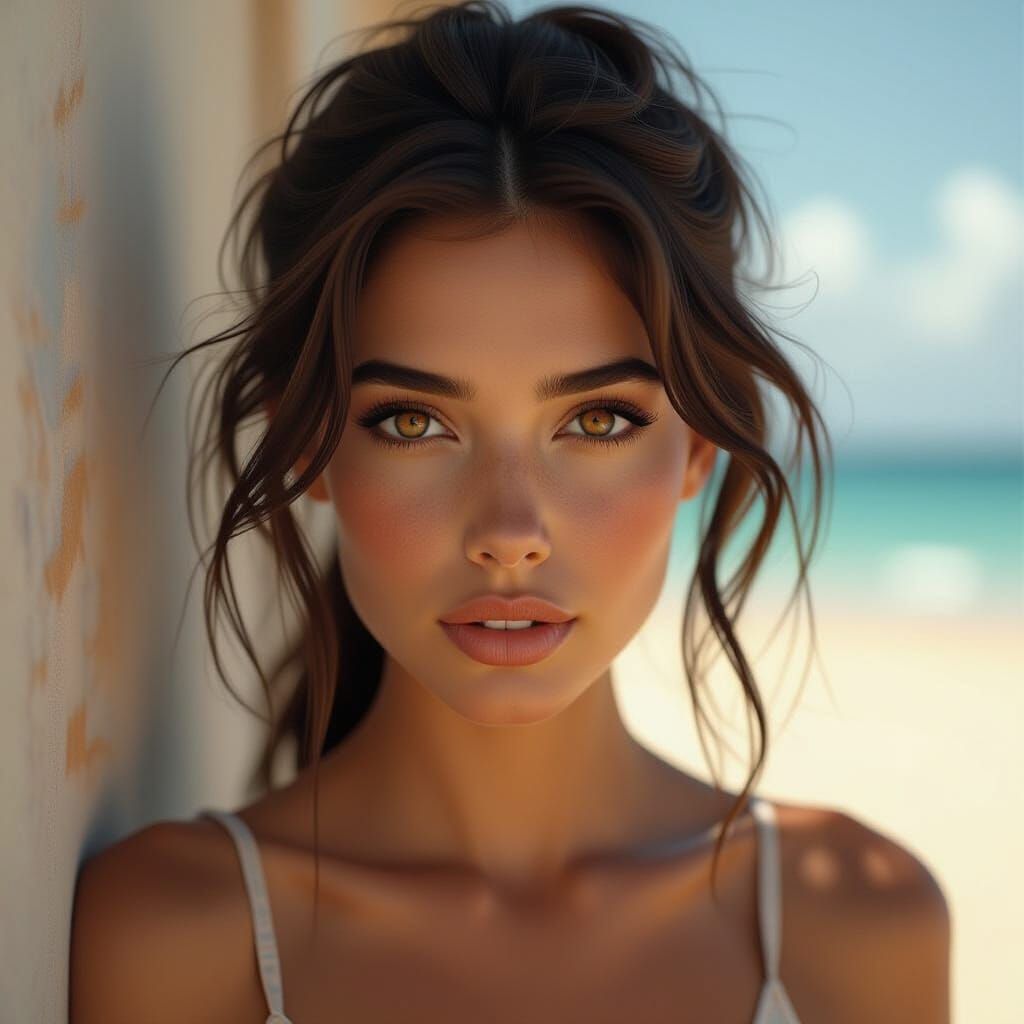 Brown-Haired Woman with Copper Eyes: Hyperrealistic Summer P...