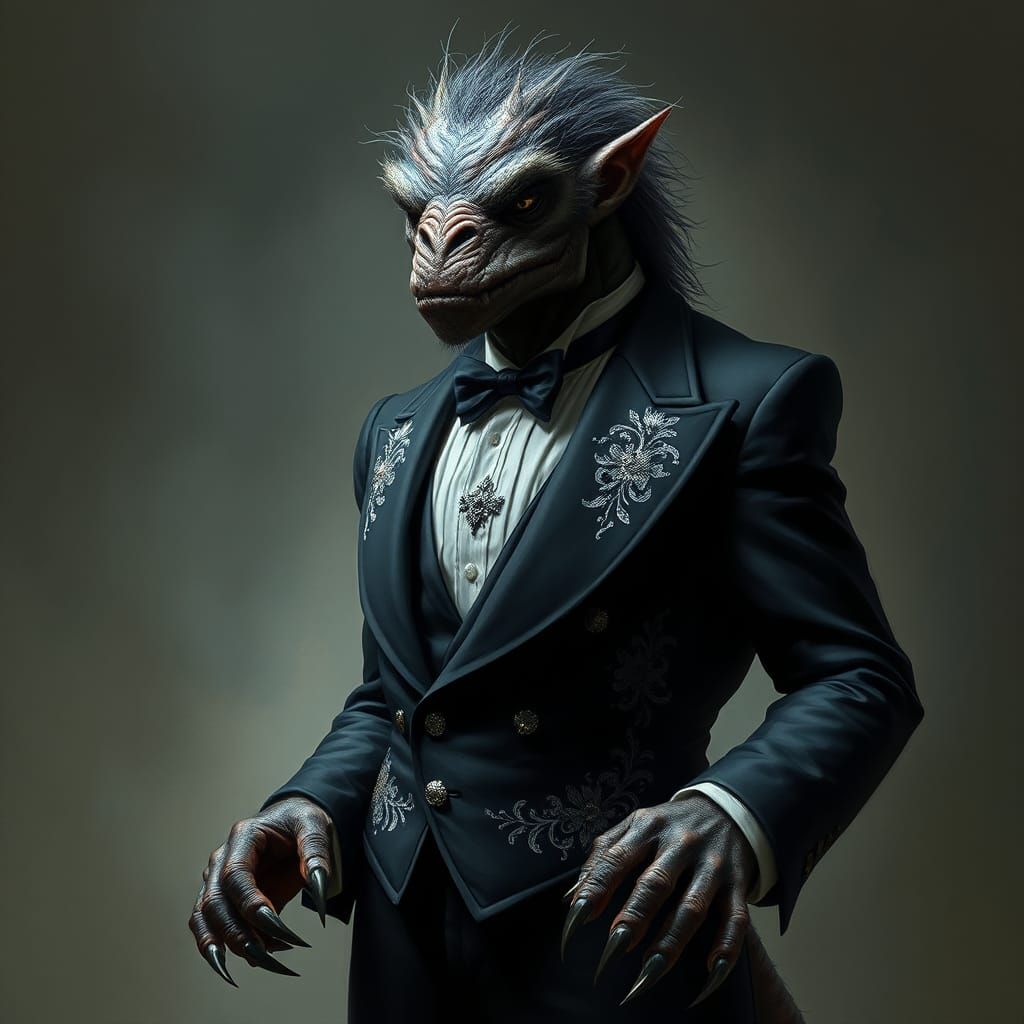 Debonair Monster in Tuxedo Dress, Inspired by Beksiński