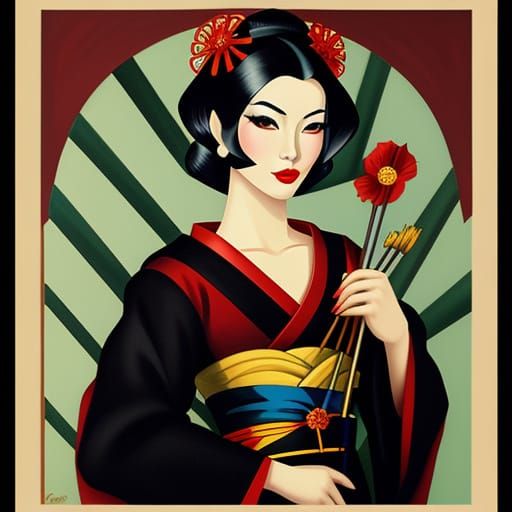 Geisha Portrait in Art Deco Style
