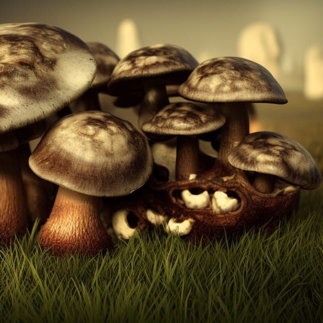 Skull Mushroom Patch in 3D Game Cinematic Style