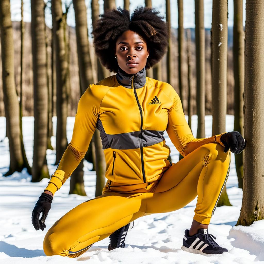 Sportive Woman in Winter Landscape with Bobsleigh Suit
