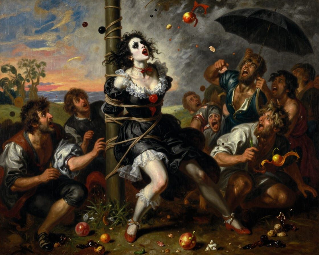 Goth Clown in Stormy Baroque Masterpiece