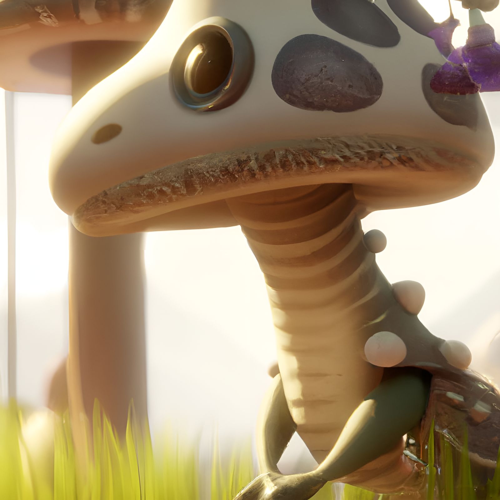 Adorable Dinosaur Mushroom Close-up in 3D