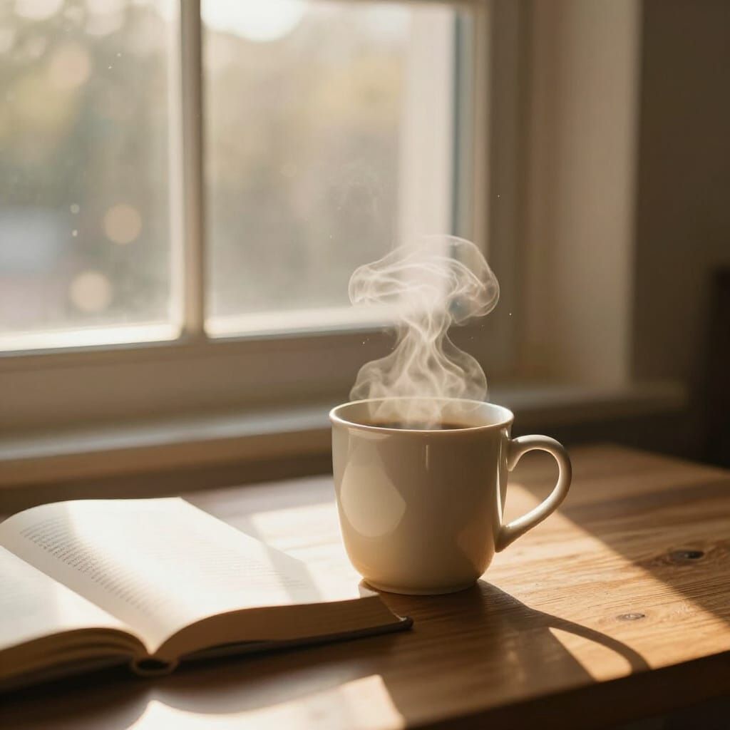Peaceful Morning Golden Hour Coffee and Book Photograph