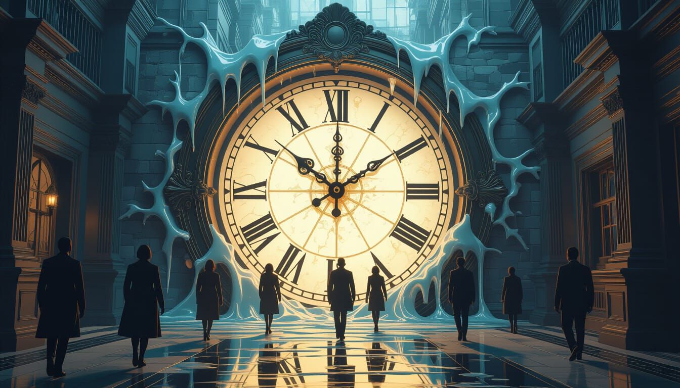 Melting Clock Time Portal: A Hyperrealistic Digital Painting